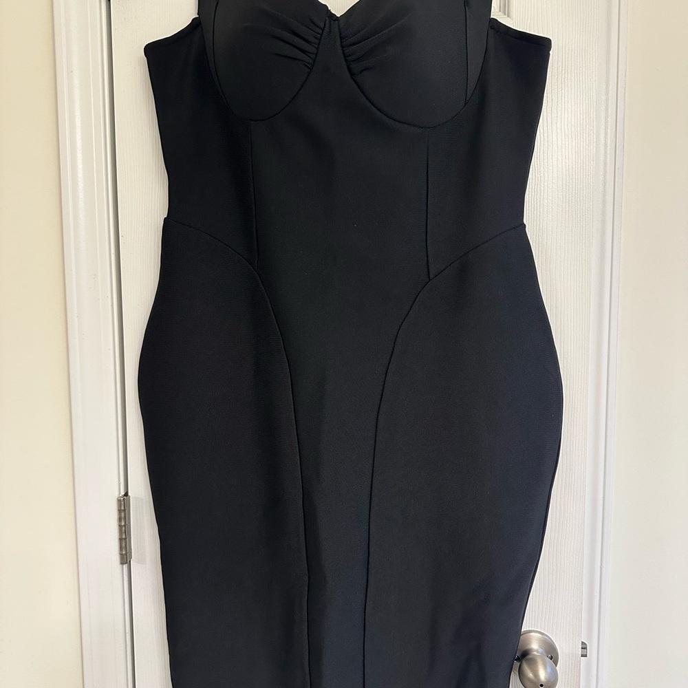 Fashion Nova Black Strapless Midi Dress